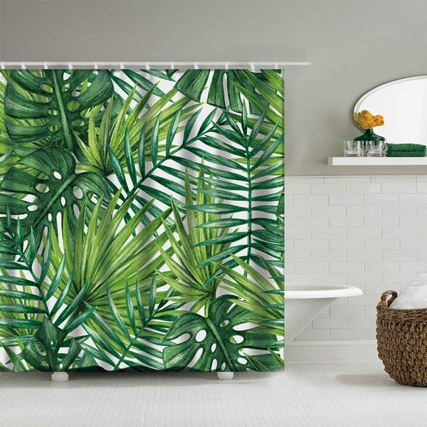 Waterproof Fabric Shower Curtain for Bath Waterproof Bathroom Curtain with Hooks (3D-Rainforest)