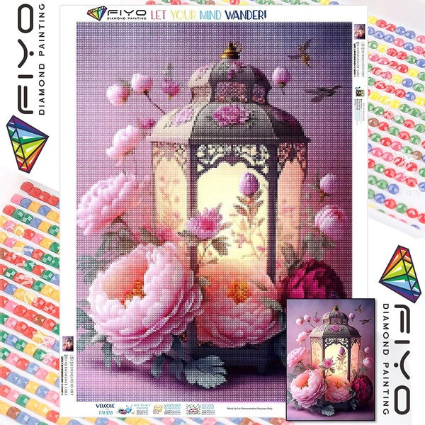 FIYO DIY 5D Lantern Diamond Painting Full Drill with Number Kits Home and Kitchen Fashion Mosaic Diamond Painting Canvas Wall Decoration Gift Crafts
