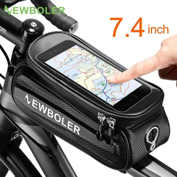 NEWBOLER sac de vélo 2L cadre avant Tube sac de vélo vélo étanche support de coque de téléphone 7.4 pouces écran tactile sac accessoires