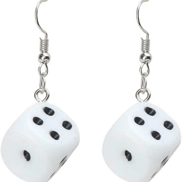Boucles d'oreilles pendantes drôles de dés blancs Bijoux de casino