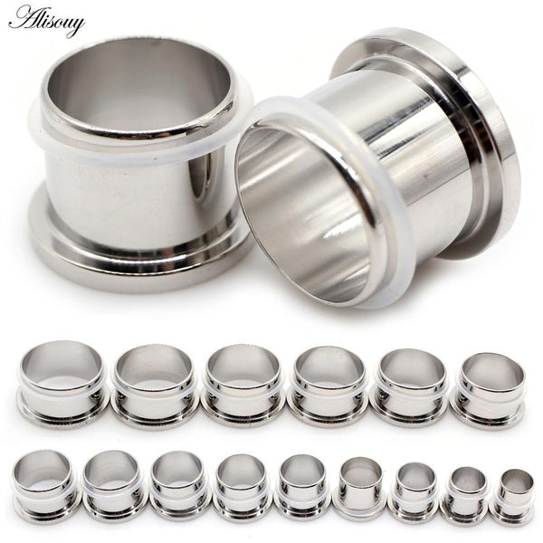 Alisouy 2 pièces 10.5mm-25mm bouchons d'oreille en acier inoxydable de grande taille extenseur de Tunnel jauges de civière évasée de chair Piercing b
