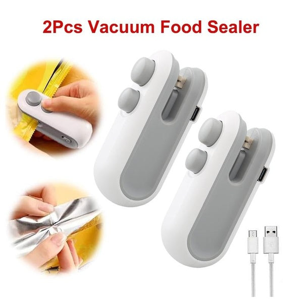 2Pcs Mini Bag Sealer USB Charger Chip Bag Sealer Heat Seal Tool Portable Handheld Vacuum Food Sealer Bag Sealing Machine for Vegatable Fresh Storage
