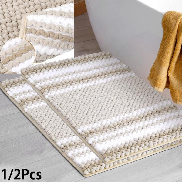Chenille Bathroom Rug Nonslip Bath Mat Shaggy Soft Absorbent Rectangular Fluffy Carpets For Living Room Bedroom Balcony 1-2pcs