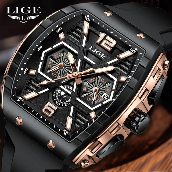 2024 LIGE Luxe Étanche Quartz Montre-Bracelet Lever Poignet Lumineux Hommes Montre Date Sport Silicone Horloge Homme Montres Relogio Masculino