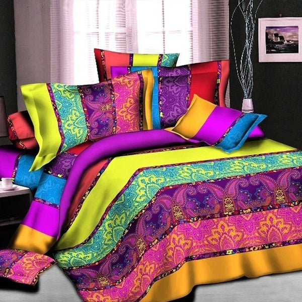Duvet Cover Set Fashion Bohemian Stripe 3D Oil Painting Bed In A Bag 2-3pcs Boho Bedding Set Duvet Sets Pillowcase Single Twin Double Full Queen King