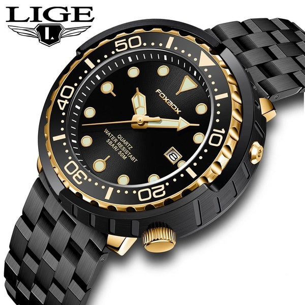 2023 LIGE Mode Hommes Montre 50M Étanche Lumineux Sport Montres-Bracelets Lunette Tournante Montres À Quartz avec Date Automatique Relogio Masculino