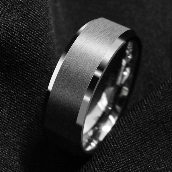 8mm Brushed Center Tungsten Carbide 8mm Men's Wedding Band Comfort Fit Ring