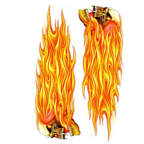 Left & Right Flaming Skulls Car Sticker Decal 12"