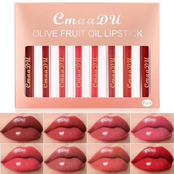 CmaaDu 8Pcs-Sets Nude Bright Lip Gloss Like Shimmer Waterproof Long-Lasting Lips Tint Moisturizing Creamy Liquid Lipstick Makeup