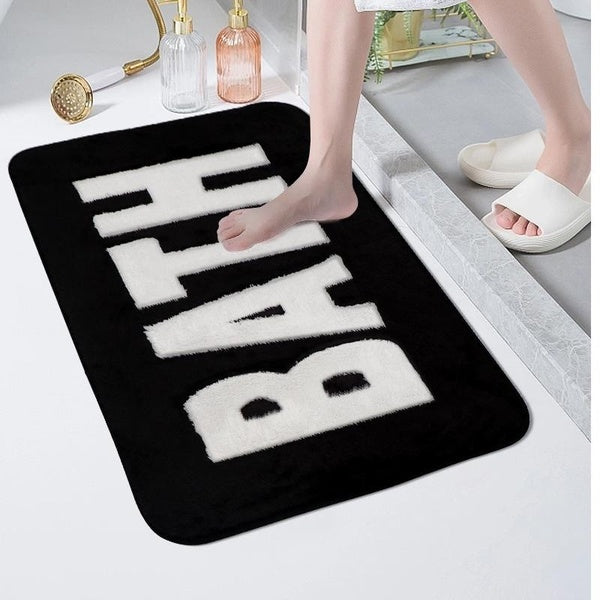 Letters Bath Floor Mat,Non Slip Absorbent Machine Washable Imitation Wool Bathroom Rugs Shower Rug For Door Bathtub,Shower Room,Sink