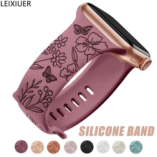 LEIXIUER Printed Band for Smart Watch Ultra 2-Ultra 49mm 9 8 7 41mm 45mm,Women Silicone Flower Engraved Soft Bracelet Strap Accessories for Watch Se Matron Inn