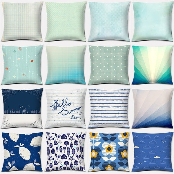 Fresh Blue and Green Modern Pattern Series Pillow Gift Home Office Decoration Pillow Bedroom Sofa Car Cushion Cover Pillowcase (45 cm * 45 cm)
