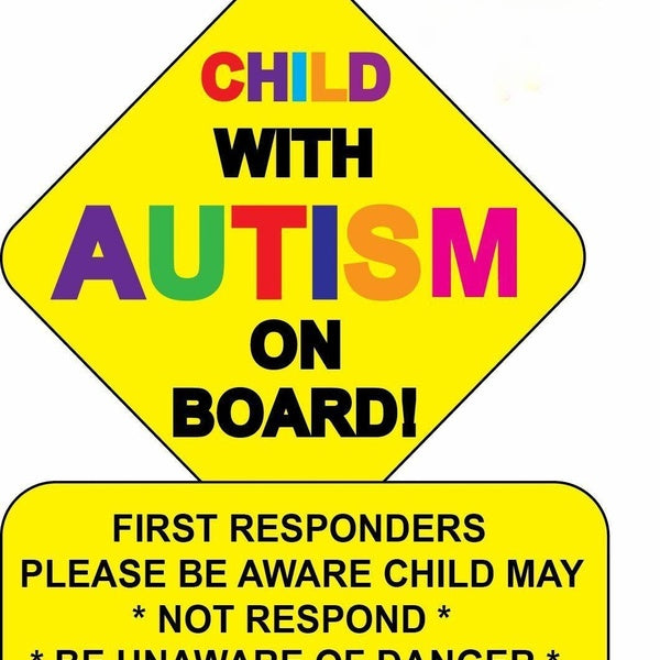 2X Child (rainbow) With Autism (rainbow) On Board Car Truck Sticker FIRST RE-SPONDERS Decal