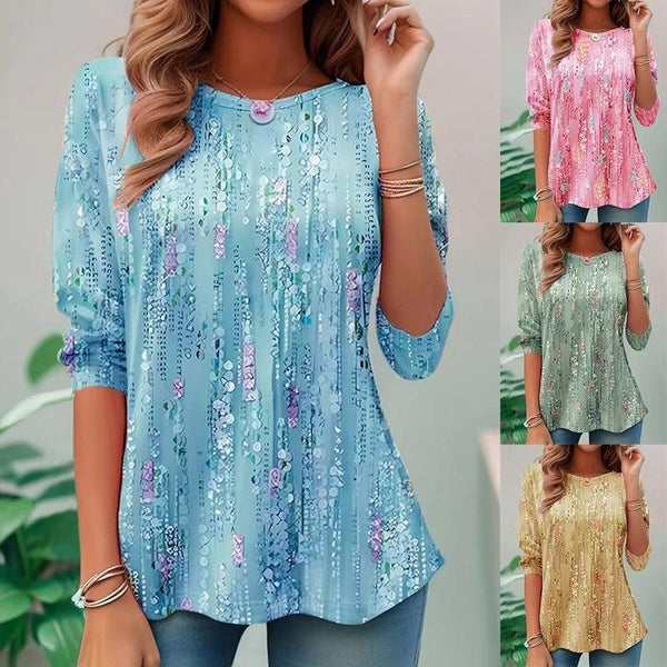 Women's Loose Floral Printed Long Sleeve Casual Comfortable Tops Fashion O-neck Blouses Plus Size Shirts S-5XL