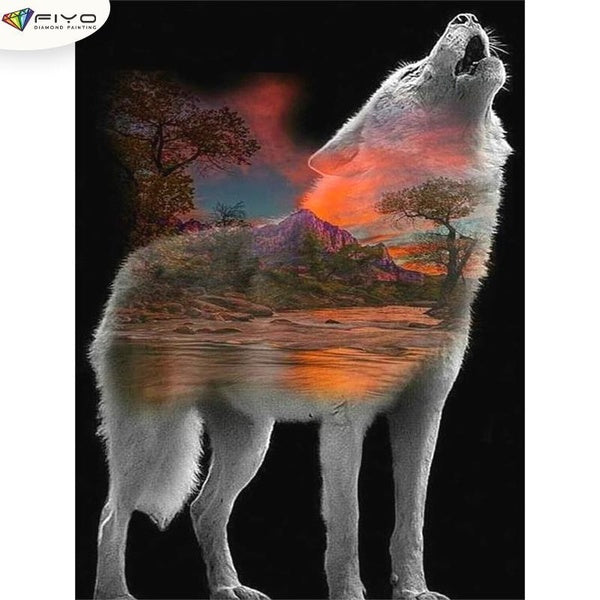 Wolf DIY 5D Diamond Painting Full Drill with Number Kits Home and Kitchen Fashion Mosaic Diamond Painting Canvas Wall Decoration Gift Crafts for Adul
