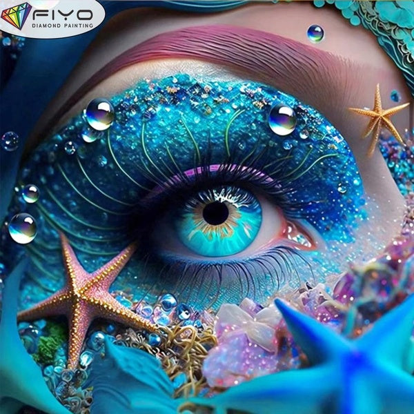 FIYO DIY 5D Eye and Starfish Diamond Painting Full Drill with Number Kits Home and Kitchen Fashion Mosaic Diamond Painting Canvas Wall Decoration Gif