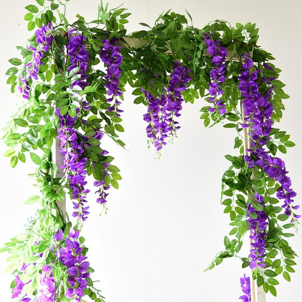 2M Artificial Wisteria Vine Garland Plants Foliage Trailing Flower Flowers Outdoor Home Office Hotel Decor