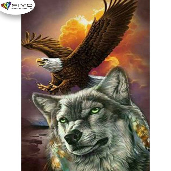 FIYO Wolf and Eagle DIY 5D Diamond Painting Full Drill with Number Kits Home and Kitchen Fashion Mosaic Diamond Painting Canvas Wall Decoration Gift