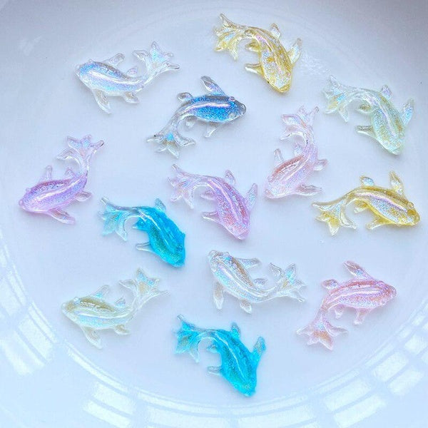 100pcs Cute Mini Shiny Koi Dolphin Resin Flat Back Cabochon Charm DIY Nail Art Decoration Jewelry Making Accessories 8*15mm