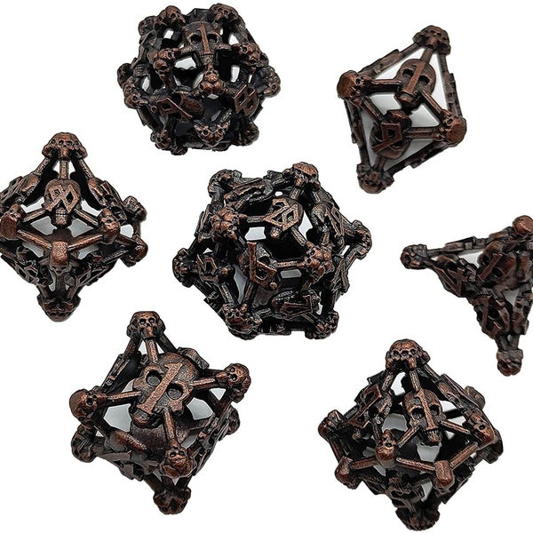 DND Metal Dice Set Polyhedral Dice for Dungeons and Dragons Dice D & D Games Roleplaying RPG MTG Halloween Skull Dice Multi Sided Hollow Accessories Gi