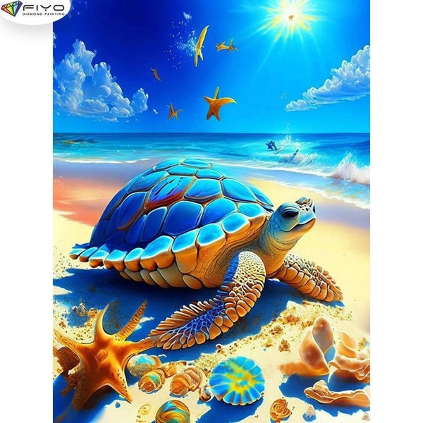 FIYO Beach and Turtle DIY 5D Diamond Painting Full Drill with Number Kits Home and Kitchen Fashion Mosaic Diamond Painting Canvas Wall Decoration Gif