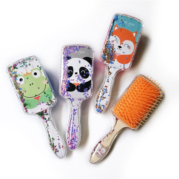 Children's Exquisite Cartoon Animal Print Quicksand Glitter Sequin Hairdressing Comb Massage Airbag Comb