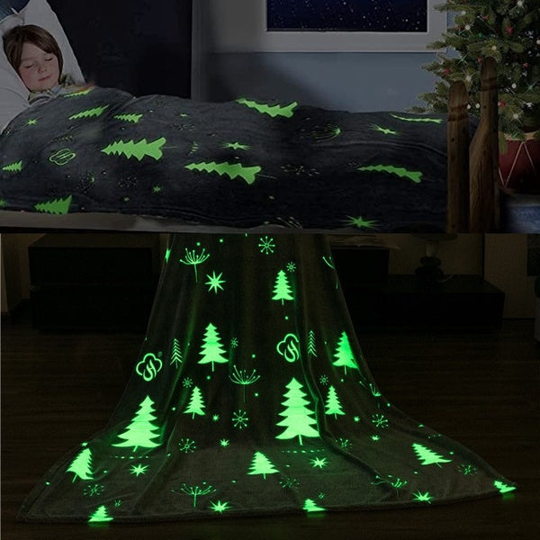 Glow In The Dark Throw Blanket For Kids Christmas Tree Soft Flannel Blankets For Bed Couch Sofa Adorable Gift For kids Baby Boys Girls Teens