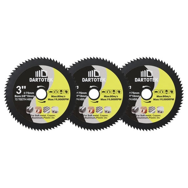 SHDIATOOL 3pcs HSS Saw Blades 75mm-3inchs for Soft Metal Copper Aluminium Wood Cutting Disc