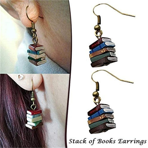 Women's Earrings Retro Diy Stack Book Earrings Library Color Earrings Creative Personality Birthday Gift