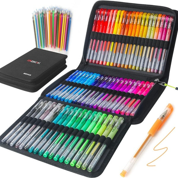 120 Pack Glitter Gel Pens Set, 60 Colors Pens Include 48 Glitter Pens, 12Classic Pen With 60 Matching Color Refills, Canvas Bag For Adults Coloring B