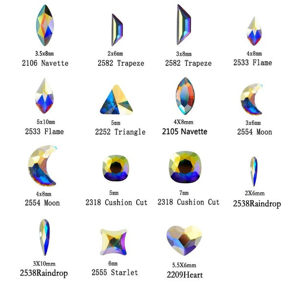 20pcs different design rhinestone diamond flat bottom Crystal AB rhinestone glitter glass nail art crystal 3D nail art decoration