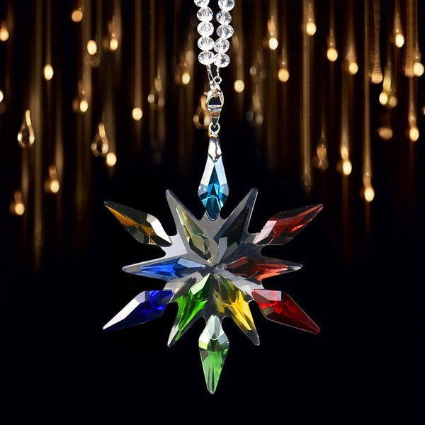 1pc Colorful Snowflake Crystal Pendant Car Decoration Pendant Rear-view Mirror Decoration Prism Home Decor Accessories