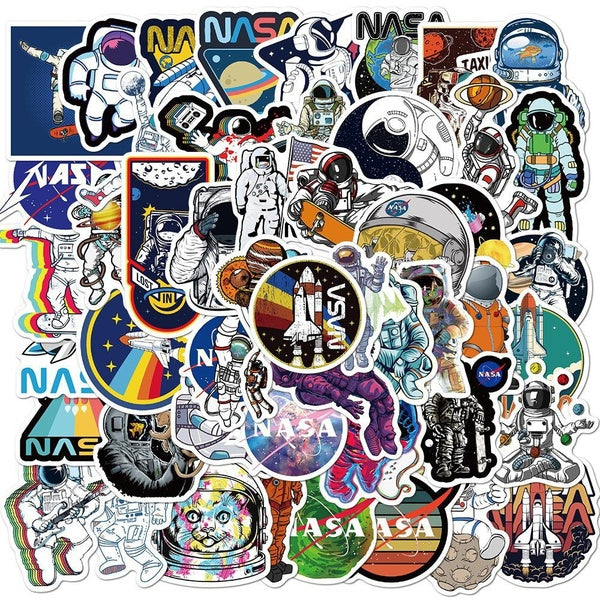 10PCS-50PCS-set NASA Astronaut Stickers Cartoon Outer Space Graffiti Stickers Luggage Laptop Waterproof Without Adhesive Stickers