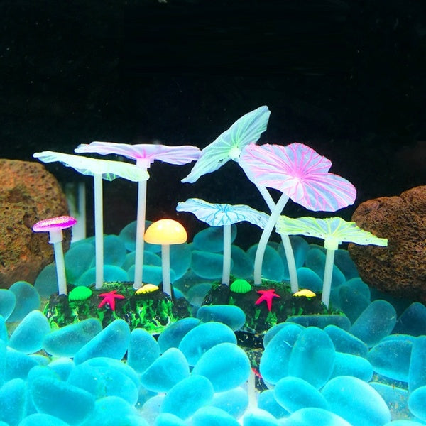 Nouveau Récif De Corail Artificiel Fluorescent Rougeoyant Feuille De Lotus Champignon Pierres Lumineuses Aquariums Fish Tank Lumineux Décor Accessoir