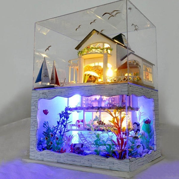 DIY Doll House Toy 3D Wooden Doll Houses Miniature Dollhouse Toys with Furniture LED Lights for Children Birthday Gift