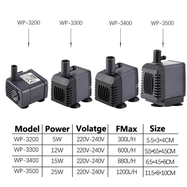 Pompe à eau Pompe Submersible pour Aquarium Fontaine Étang Pompe Filtre Fish Tank Jardin Étang Pompes Fontaines Mini Pompe Silencieux