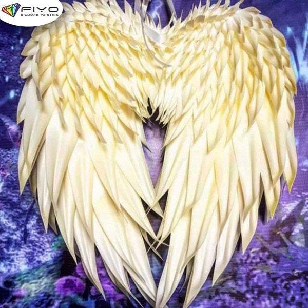 FIYO White Wings Diamond Painting Kits For Adults DIY 5D Diamond Mosaic Diamond Painting Home and Kitchen Fashion Canvas Pictures Wall Decoration Gif