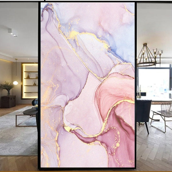 Pink Marble Texture Privacy Window Film Static Cling No Glue Window Treatments Window Coverings Glass Sticker for Home A