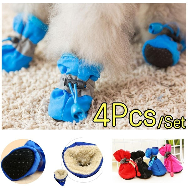 4Pcs-Set Waterproof Pet Dog Shoes Anti-slip Rain Snow Boots Footwear Thick Warm Winter For Small Cats Dogs Puppy Dog Socks Booties