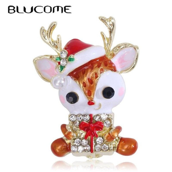 Blucome Cartoon Cute Alloy Oil Dripping Baby Elk Brooch Christmas Holiday Accessories Pin Matron Inn