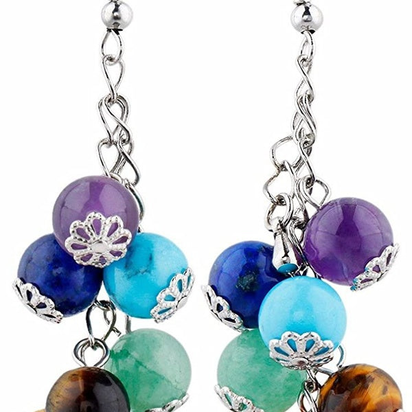 Boucles d'oreilles pendantes 7 chakra Stone pour femme, formes assorties