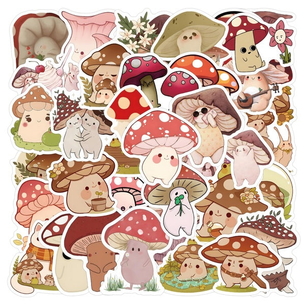 10-60pcs Cartoon Mushroom Friends Stickers Graffiti Stickers for DIY Luggage Laptop Skateboard Motorcycle Bicycle Stickers