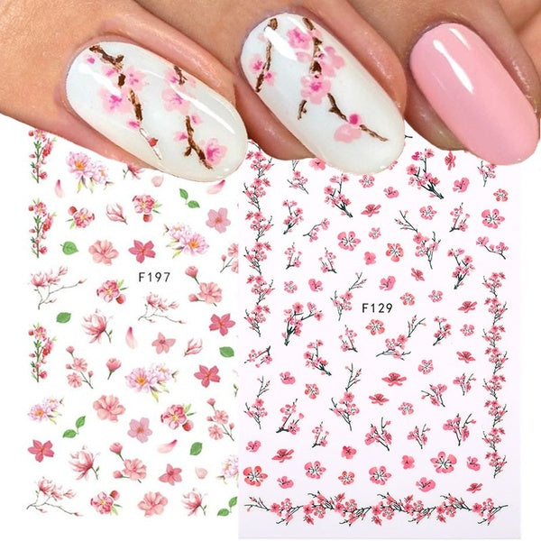 1Pc Spring Summer Leaf 3D Nail Stickers Pink Cherry Blossoms Decals Flowers Fall Leaf Tree Nails Art Decoration Sliders F129 F700