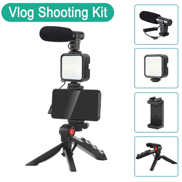 Support de trépied pour smartphone et appareil photo Kits de studio de vlogging Prise de vue vidéo Costume de photographie avec microphone et lumière