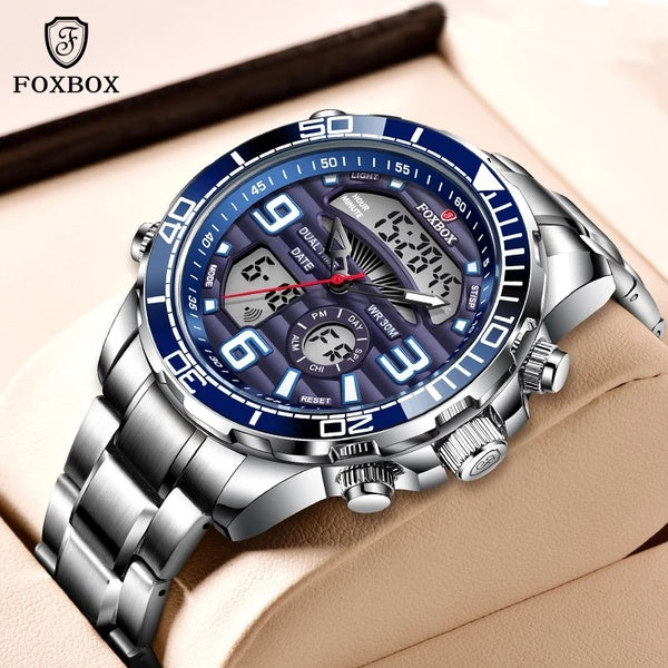 Reloj Hombre FOXBOX Men Watches Fashion Luxury Quartz Watch Mens Military Chronograph Sports Analog Wristwatch Alarm Date Stopwatch Multifunctional W