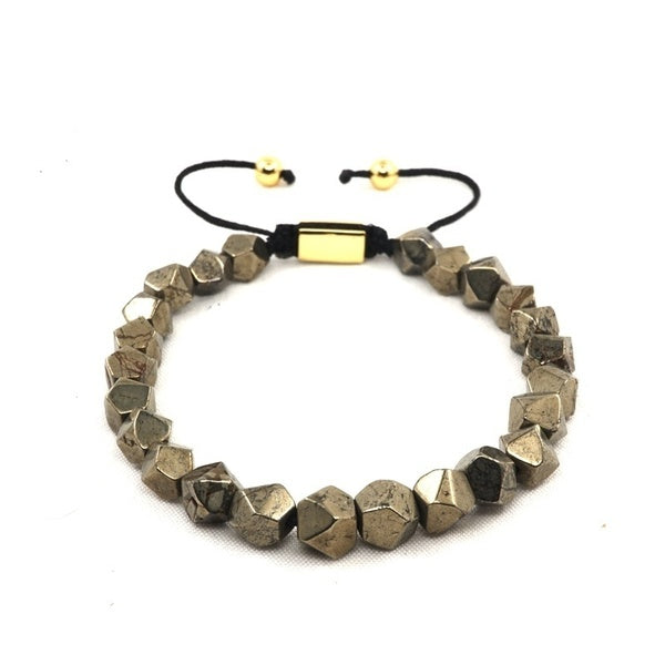 Natural Beads The Squared Bead Collection Faceted Iron Pyrite Charms Bracelets For Women Men Fashion Jewelry