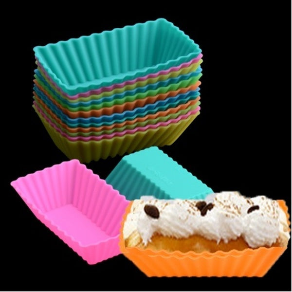 Muffin Cup 12 PCS Rectangle Silicone Soap Cookies Cupcake Bakeware Pan Tray Mould Home DIY Cake Tool