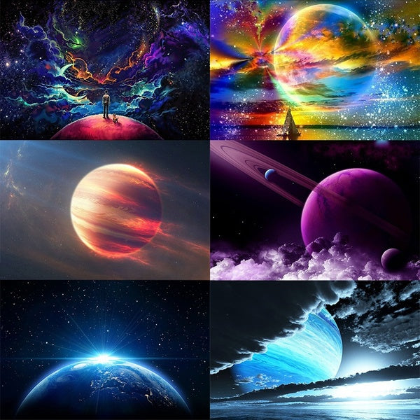 DIY 5D Psychedelic Nebula Planet Galaxy Landscape Diamond Painting Full Drill with Number Kits Home and Kitchen Fashion Crystal Rhinestone Cross Stit