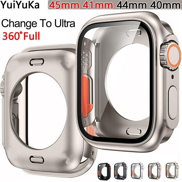YuiYuKa Hard PC Front & Rear Bumper Case for Apple Watch 8 7 45mm 41mm Screen Protector Cover Accessories for iwatch Series SE 6 5 4 44mm 40mm Change