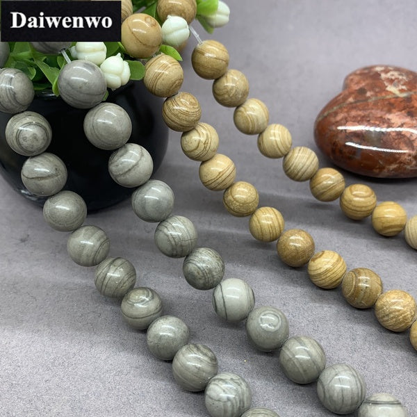 Wood Grain Beads Stone Round 6-10mm Gemstone Loose Spacer DIY Wholesale Jewelry